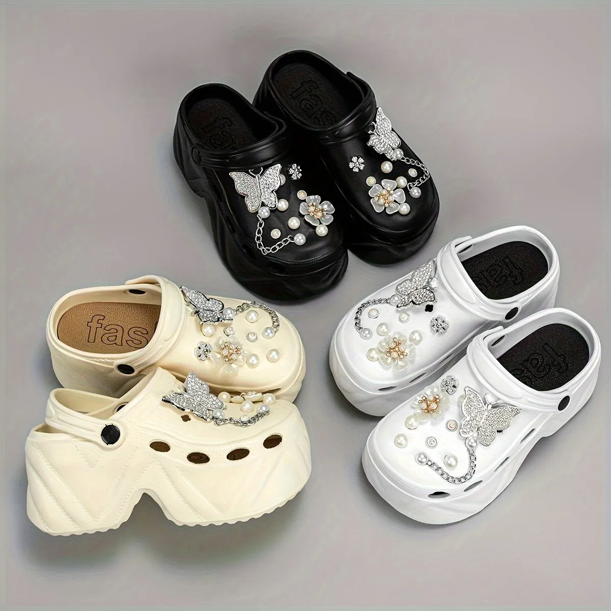 Trendy Clogs With Rhinestone Butterfly Flower For Girls, FS