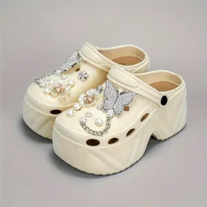 Trendy Clogs With Rhinestone Butterfly Flower For Girls, FS