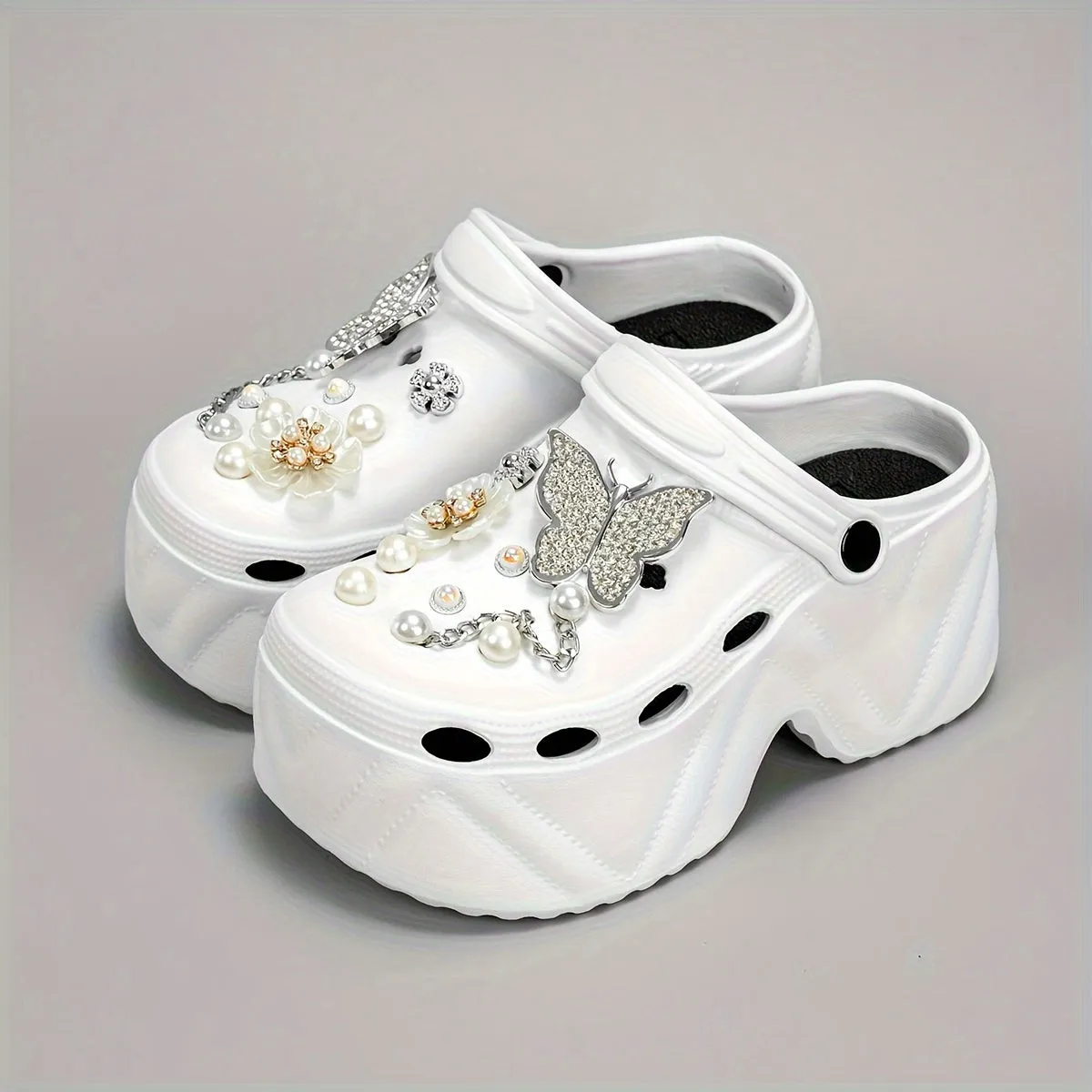 Trendy Clogs With Rhinestone Butterfly Flower For Girls, FS