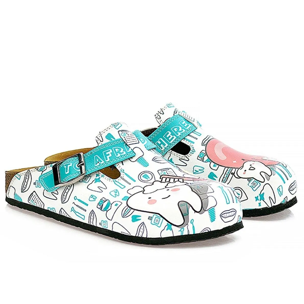 White and Blue Aqua Dentist Patterned Clogs - WCAL326