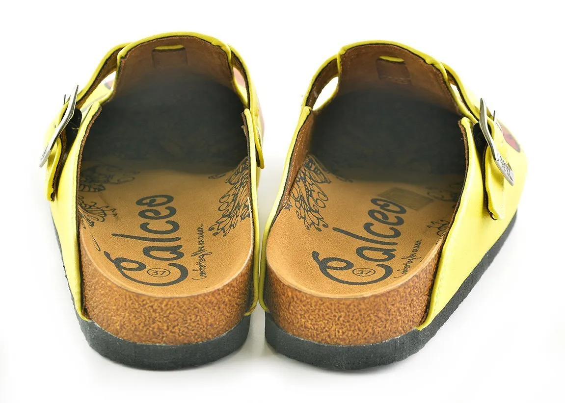 Yellow Colored and Brown Dachshund Dog Patterned Clogs - WCAL346