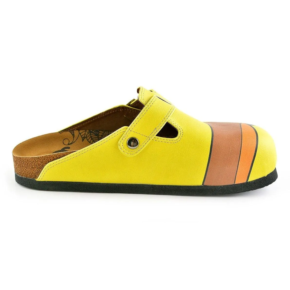 Yellow Colored and Brown Dachshund Dog Patterned Clogs - WCAL346