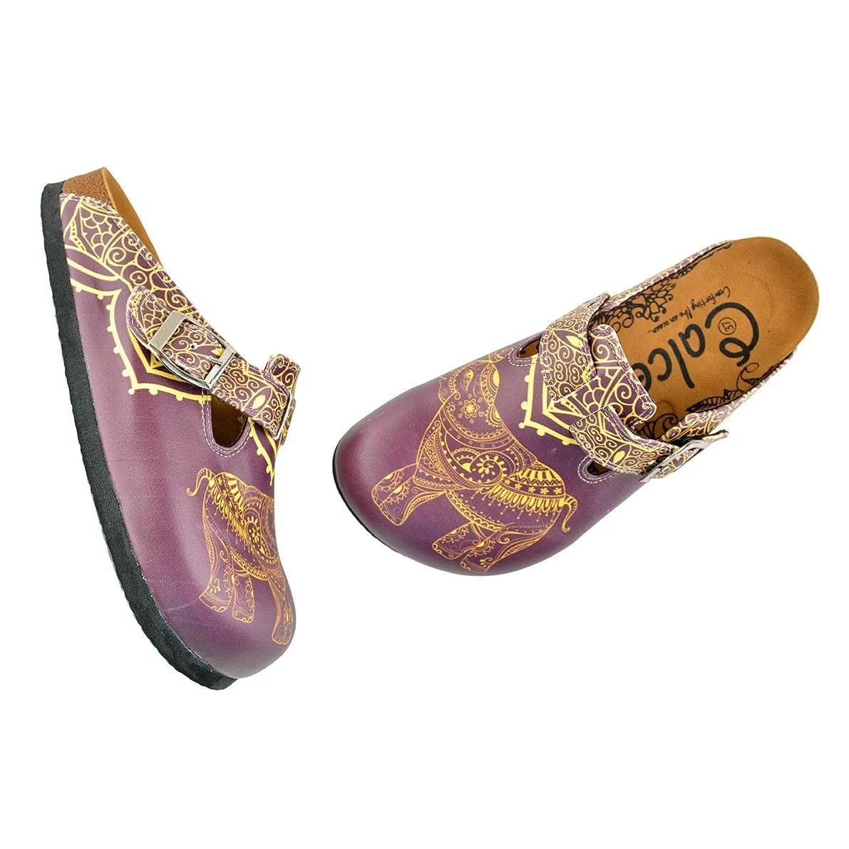 Yellow Mozaic Patterned and Purple Elephant Patterned Clogs - WCAL345
