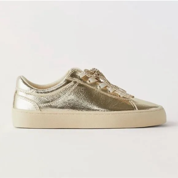 Zara Metallic Gold tone Lace up Sneakers(Size 4)